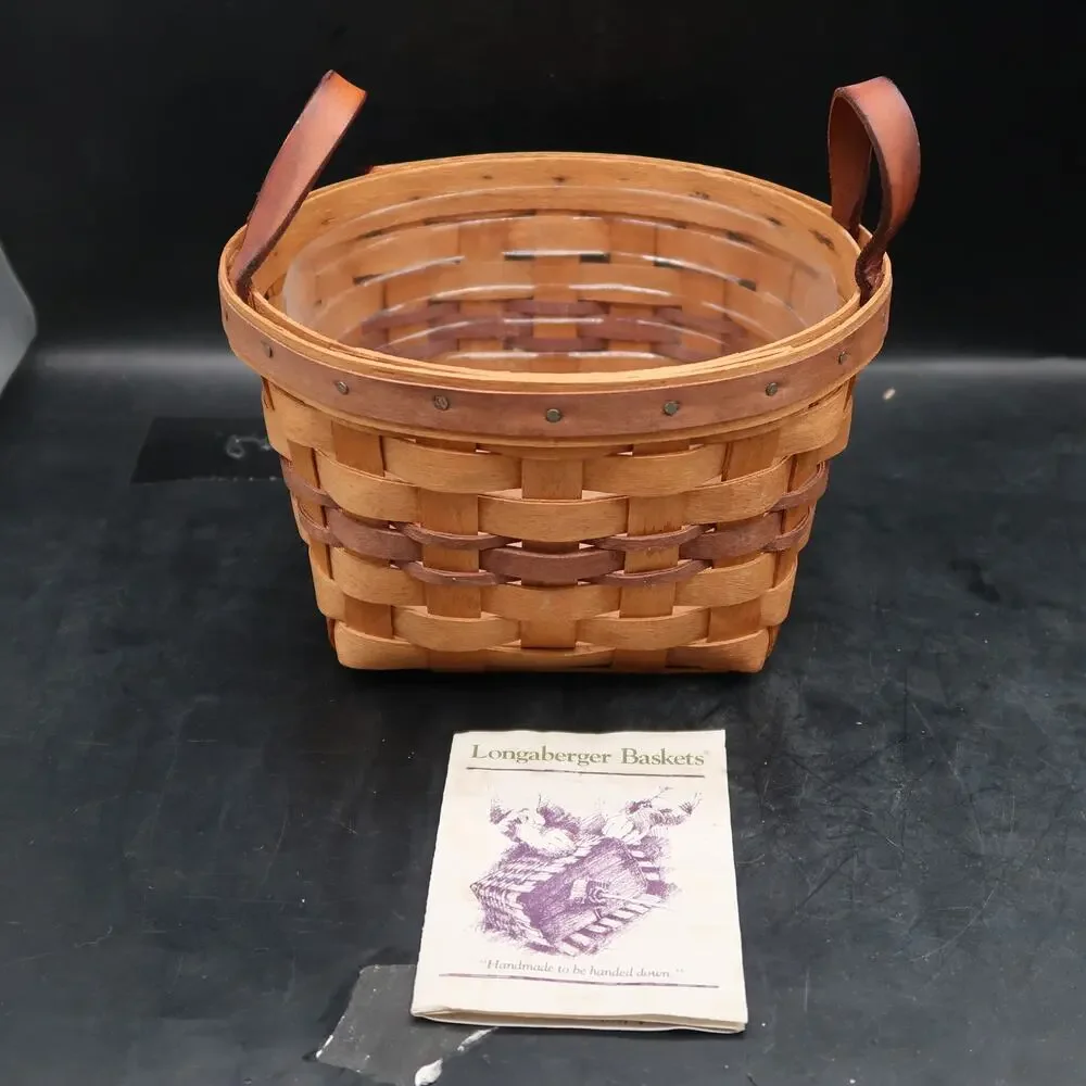 Longaberger Pansy Basket Leather Handles With Liner & Booklet 1992 6in Vintage